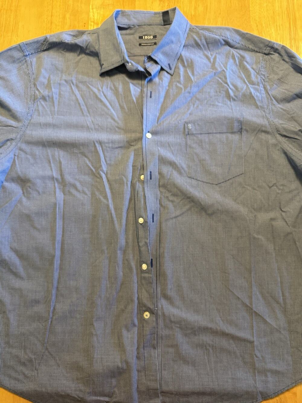 IZOD Premium Essentials Mens XXL Blue Micro Check Long Sleeve Button Up Shirt